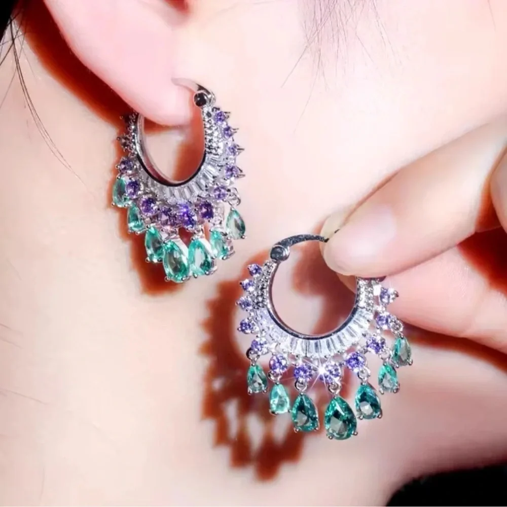 Diamond Zirconia Multicolor Stainless Steel Waterproof Earrings